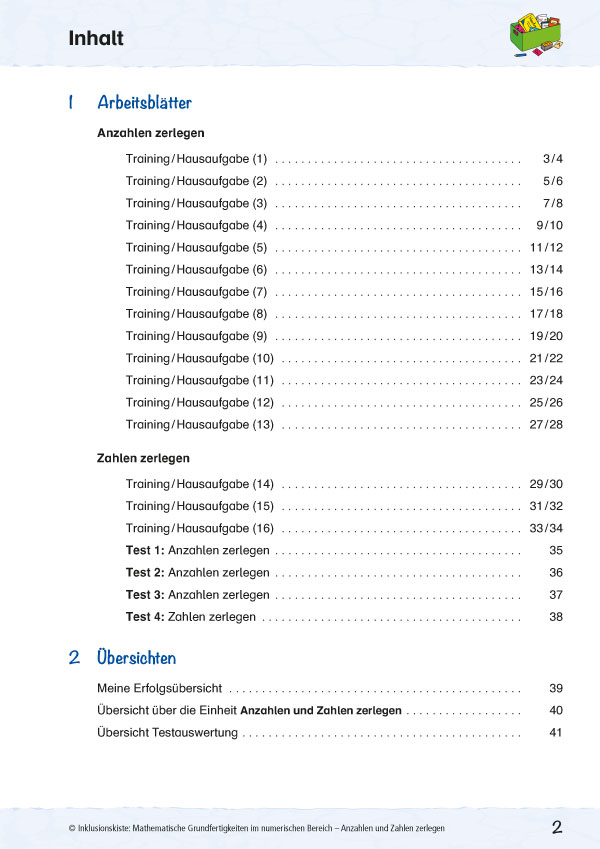 Mathematische Grundfertigkeiten: Anzahlen und Zahlen zerlegen PDF