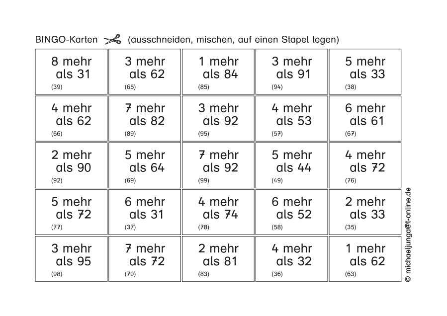 Lern-BINGO 1B Addition (ZE+E=ZE o.Ü.) bis 100 PDF