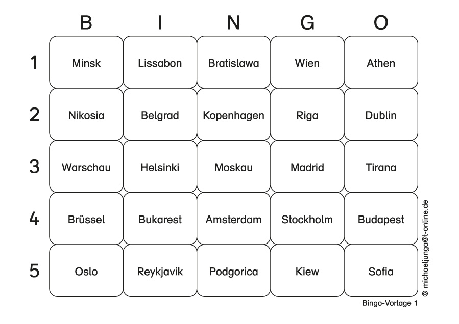 Lern-BINGO 24 Hauptstädte Europas 1 PDF