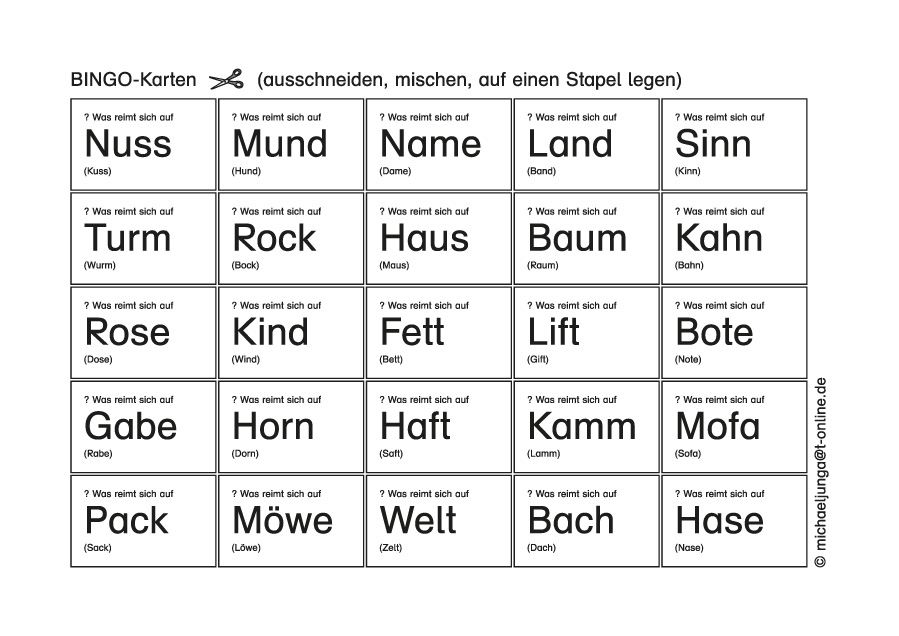 Lern-BINGO 24 Reimwörter 1 PDF