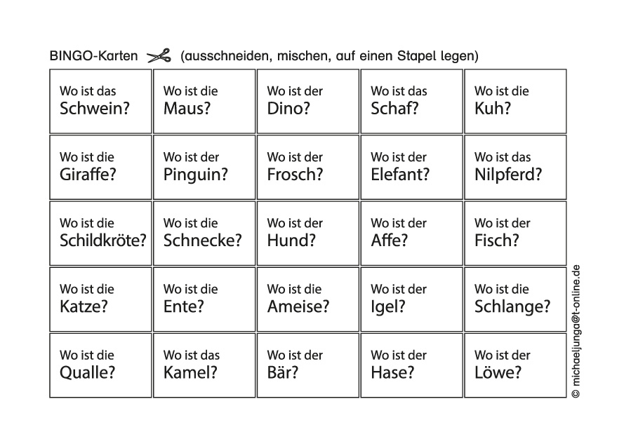 Lern-BINGO 24 Schmunzeltiere PDF