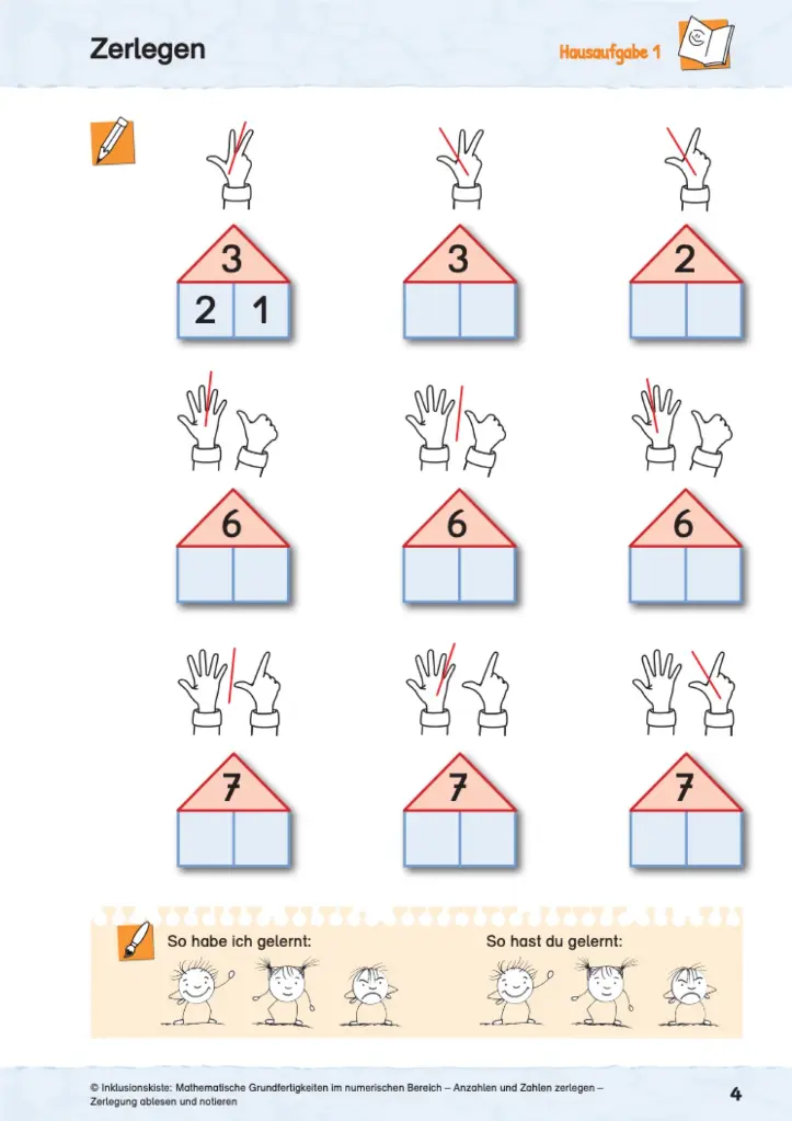 Anzahlen und Zahlen zerlegen PDF 