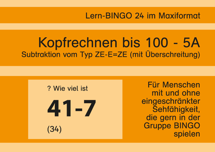 Lern-BINGO 5A Subtraktion (ZE-E=ZE m.Ü) bis 100 PDF