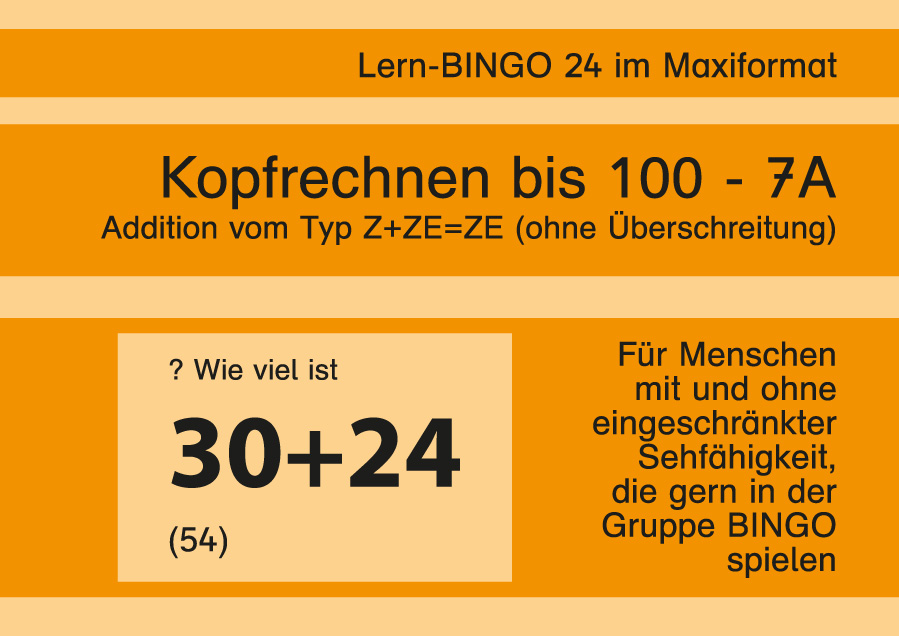 Lern-BINGO 7A Addition (Z+ZE=ZE o.Ü.) bis 100 PDF | k2-verlag.de